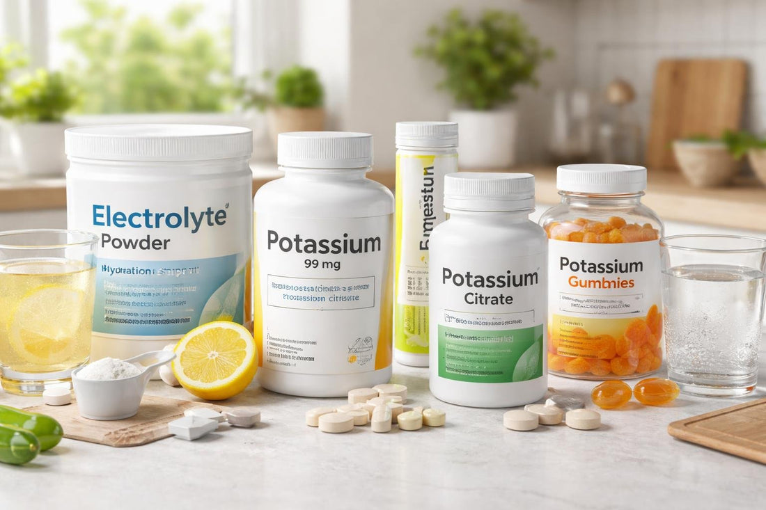 assorted potassium supplements and electrolyte powders