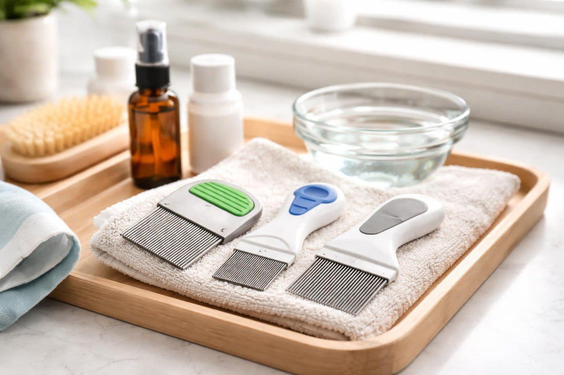 Precision lice combs and fine-tooth stainless steel close-up