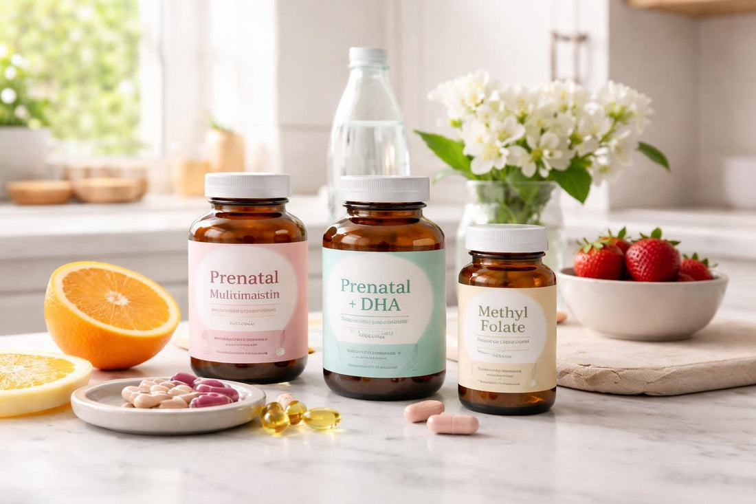 Prenatal vitamins range with folate and vitamin D