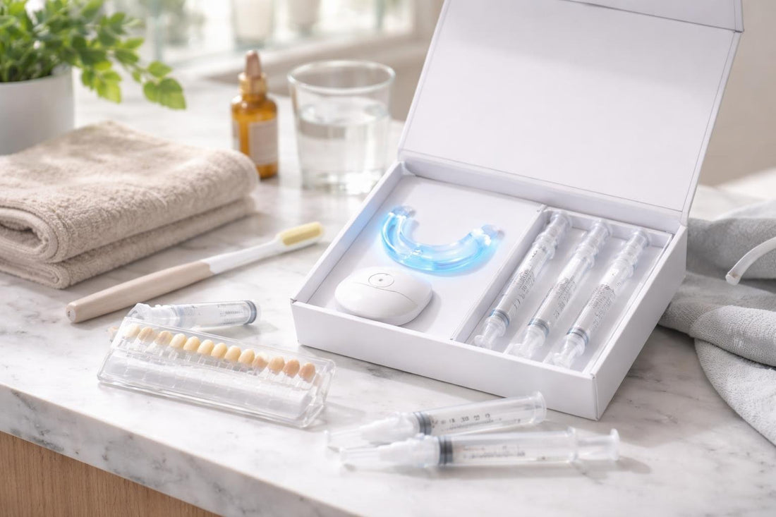 professional teeth whitening kit and LED light