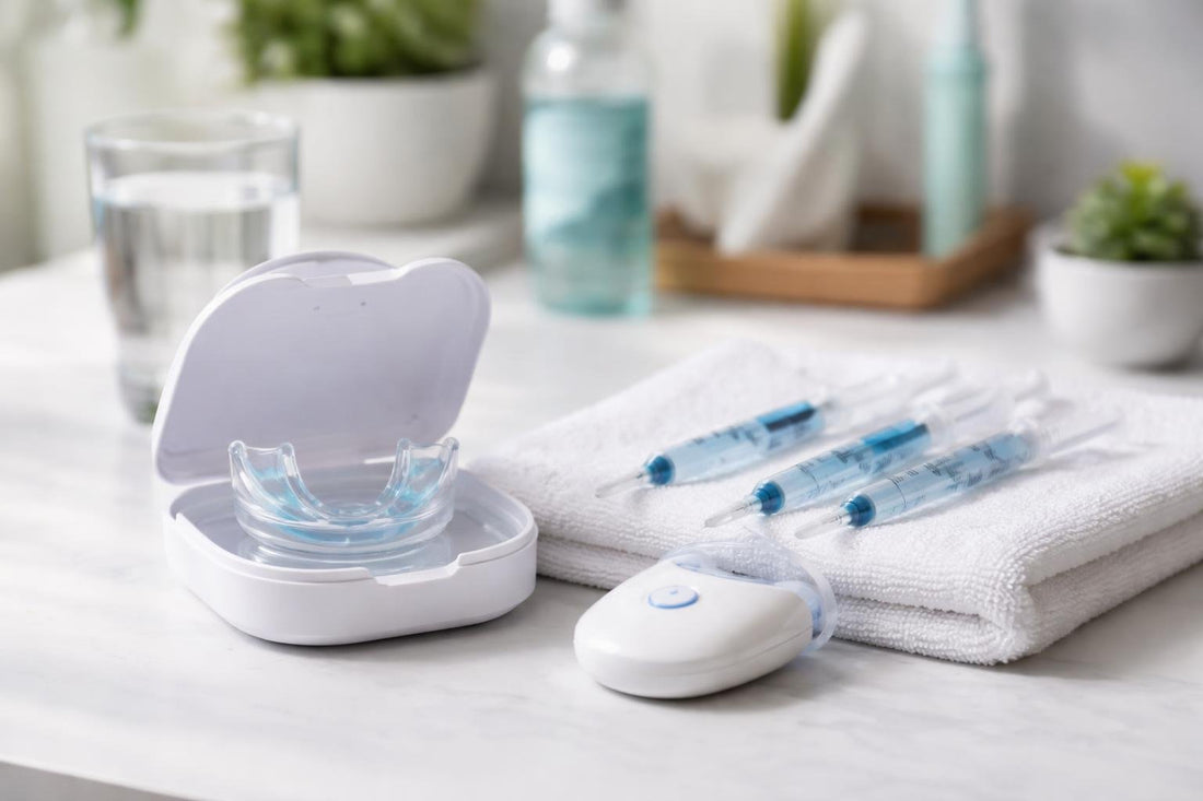 Professional whitening kit tray and gel used at home