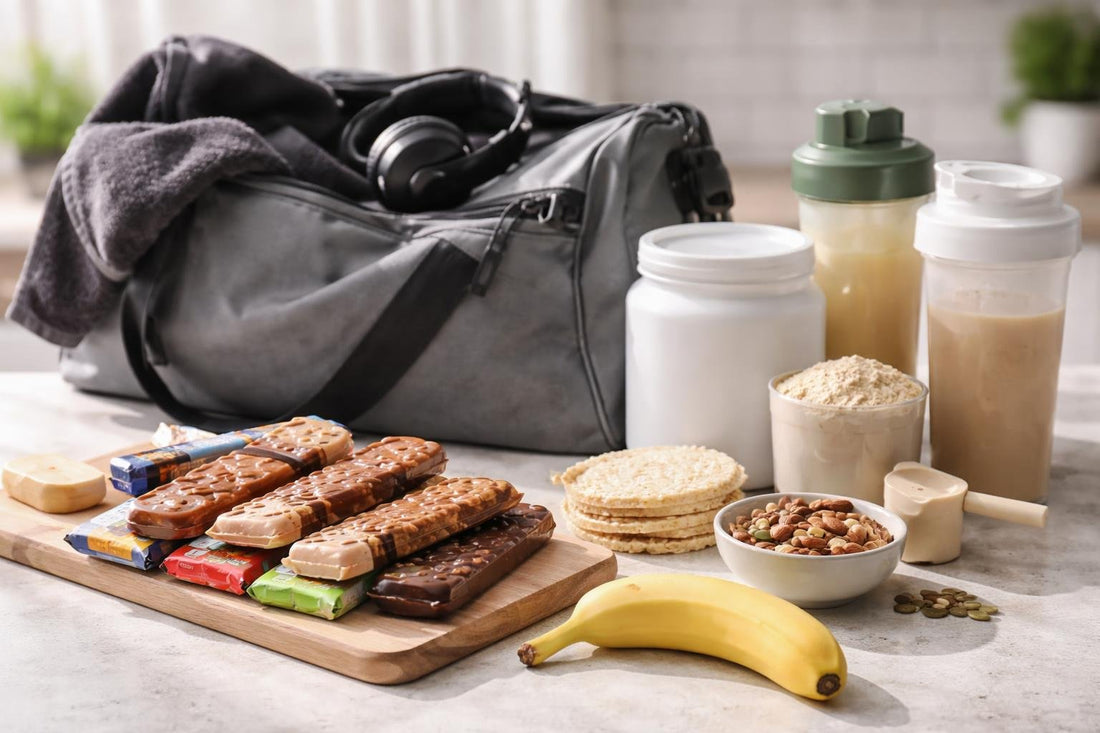 UK gym bag with protein bars and alternatives