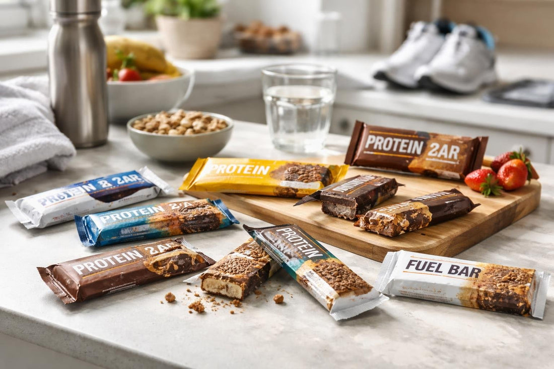 Assorted protein bars for runners on table