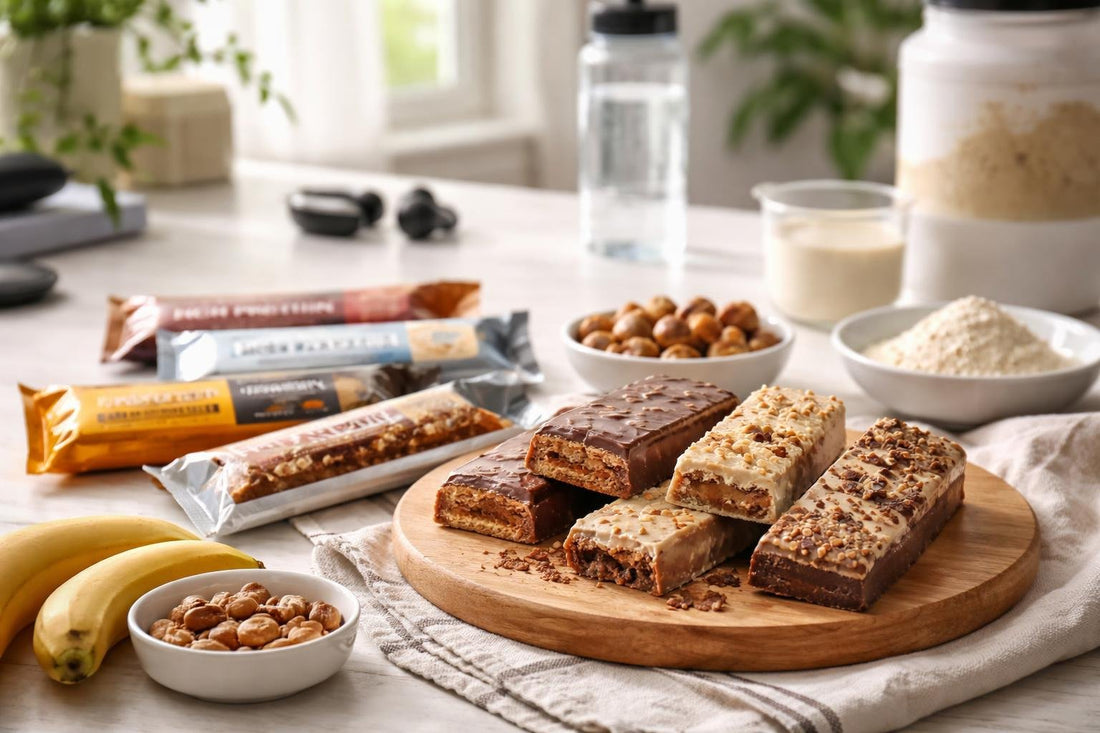 Assorted protein bars for gym training and recovery