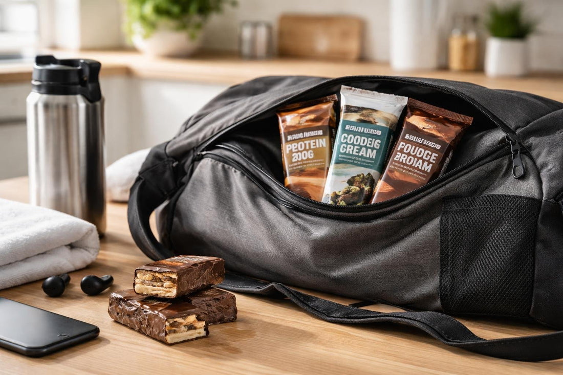 Protein bars packed in a gym bag in Yorkshire