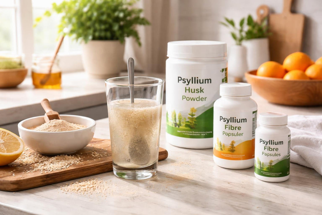 Psyllium husk fibre mixed with water in kitchen