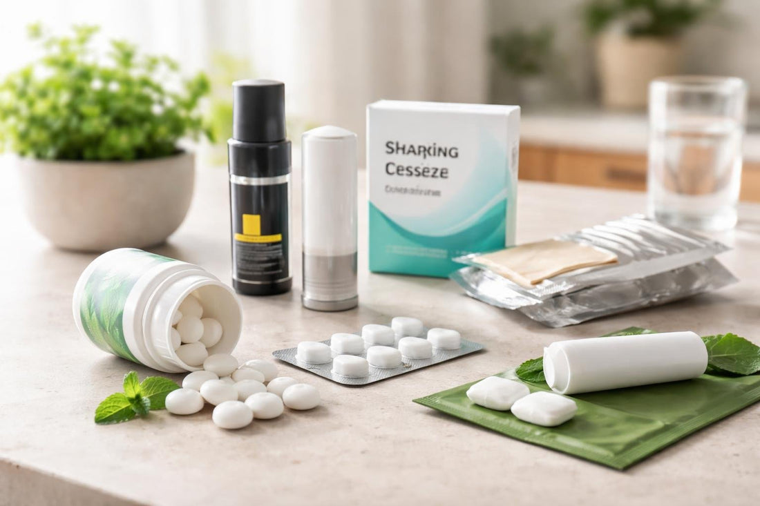 Quit kit essentials with lozenges and inhalers on table