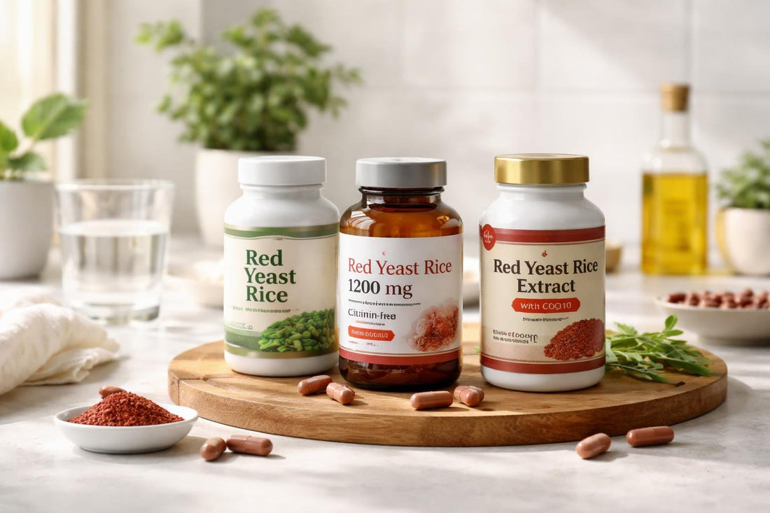 Red yeast rice supplements bottles and capsules