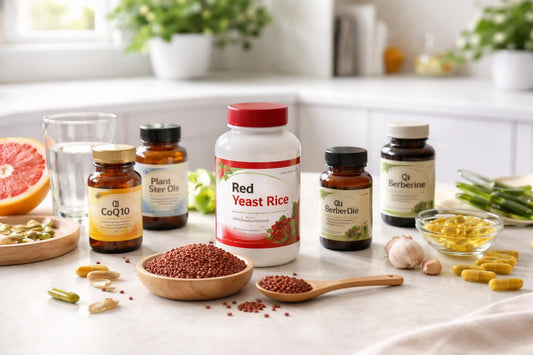 Red yeast rice supplements and alternative products display