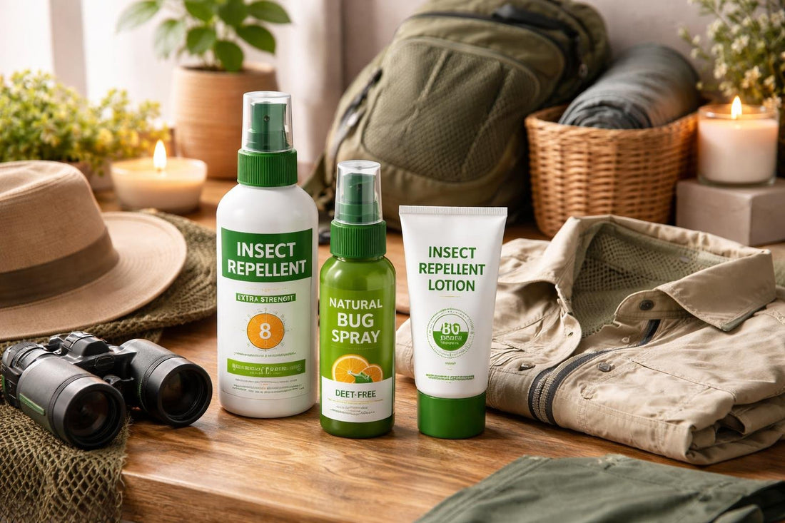 Camping repellent sprays, lotions and protective clothing