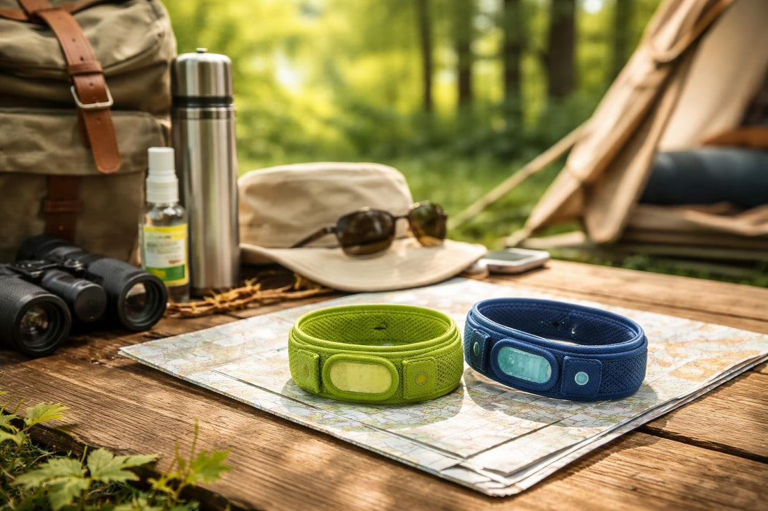Repellent wristbands packed for UK camping and woodland walks