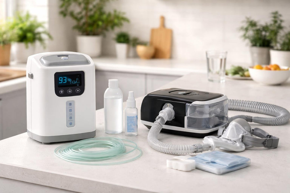 portable oxygen concentrator and CPAP accessories display