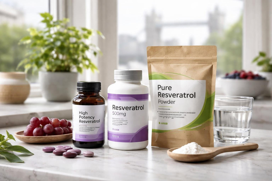 Resveratrol supplement bottles and packets in London