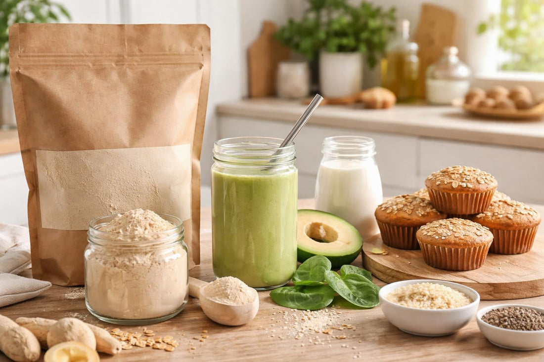 Rice protein powder in smoothie and baking ingredients