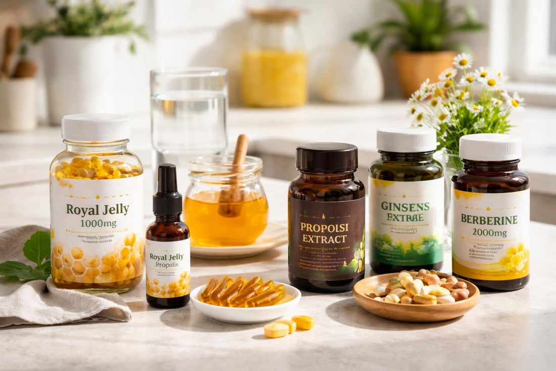 royal jelly supplements and propolis alternatives display
