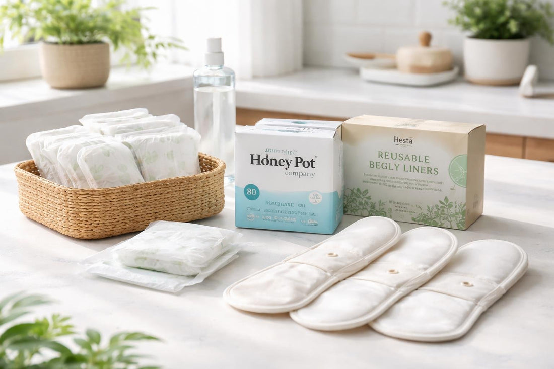 assorted sanitary napkins and reusable liners on table