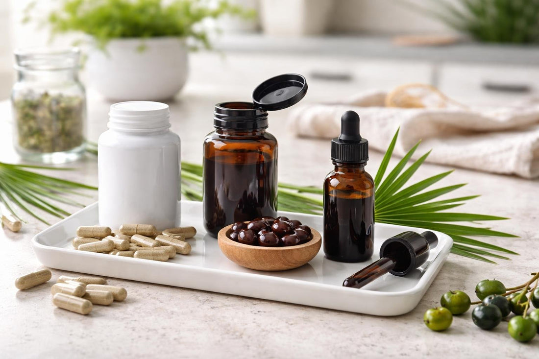 Saw palmetto capsules softgels and liquid extract