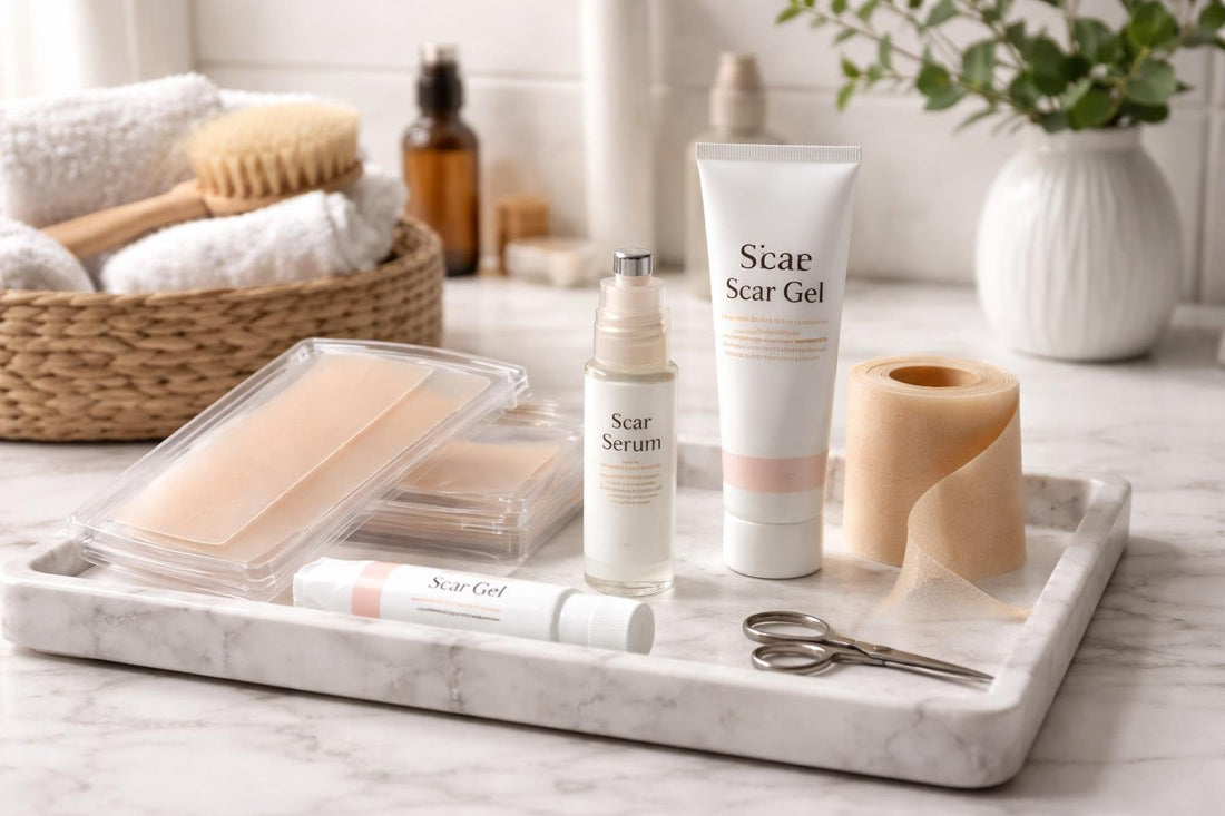 Selection of silicone scar sheets and ointments