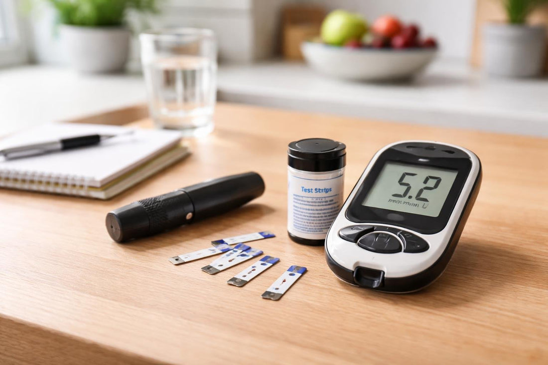 Blood glucose meter with test strips for daily checks