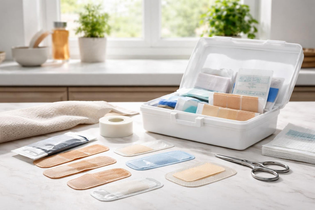 Assorted adhesive bandages essentials for seasonal cuts and blisters