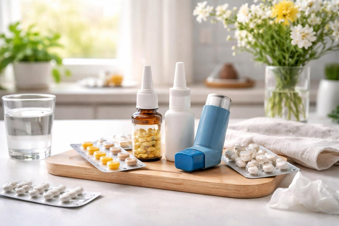 Seasonal allergy relief medicines with nasal spray and inhaler