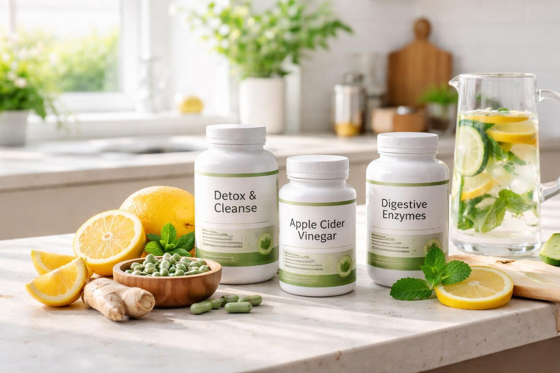 Seasonal detox and cleanse supplements with water and citrus