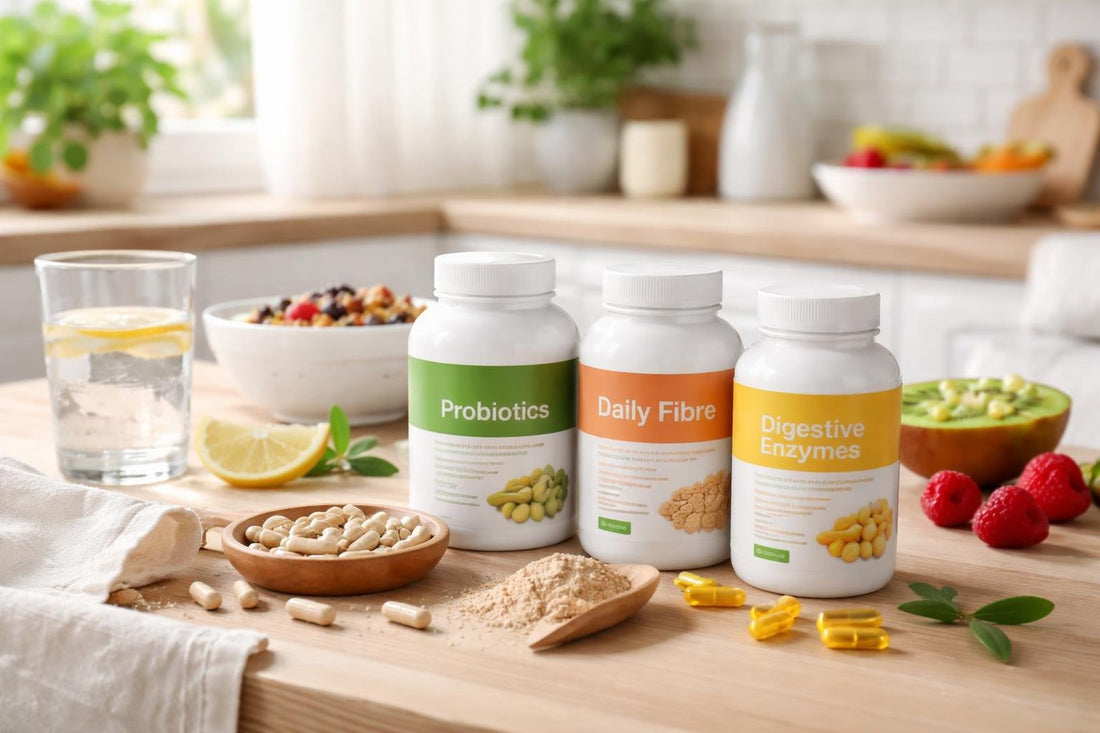 Seasonal digestive supplements with probiotics fibre and enzymes