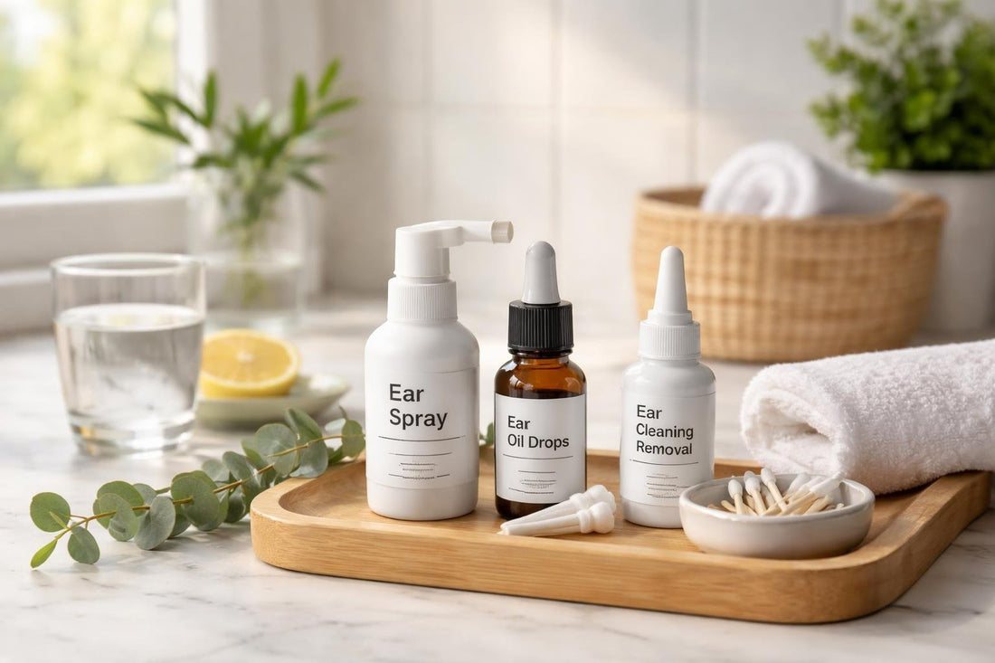 Seasonal ear care products arranged for a gentle routine