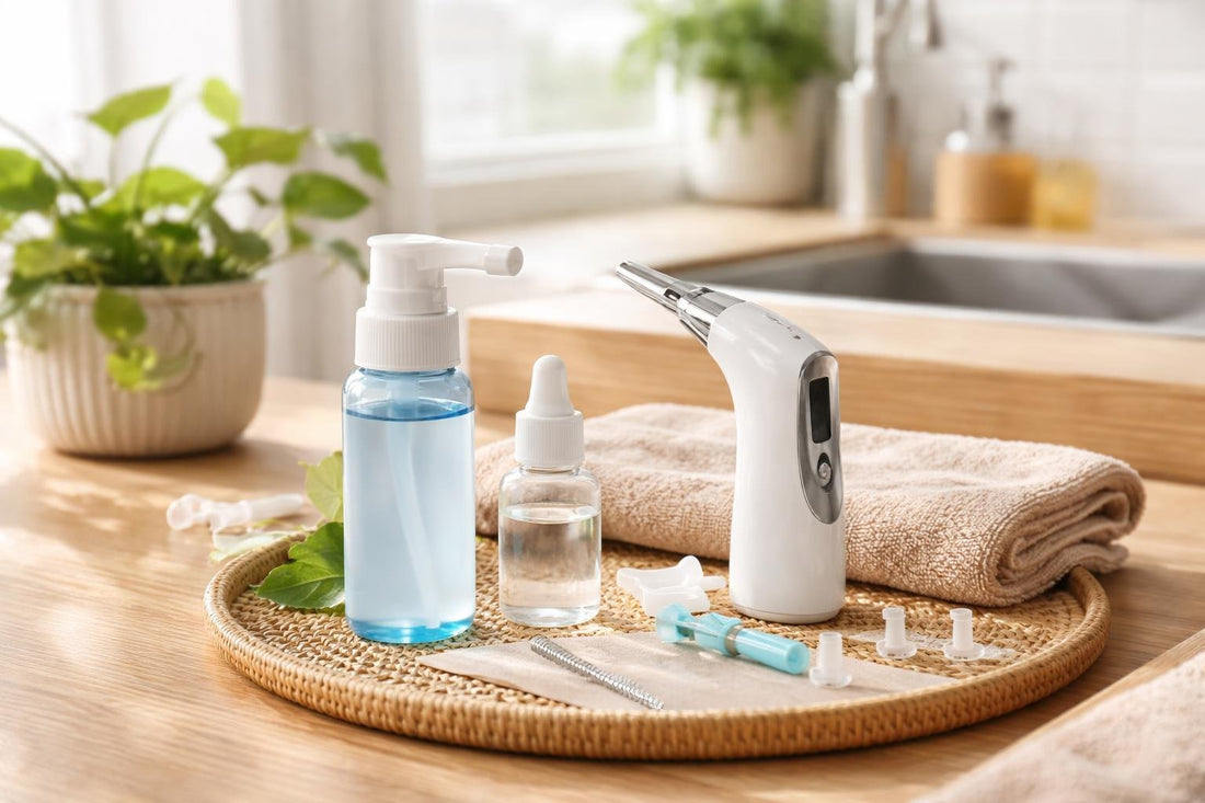 At-home earwax removal essentials laid out for seasonal ear care