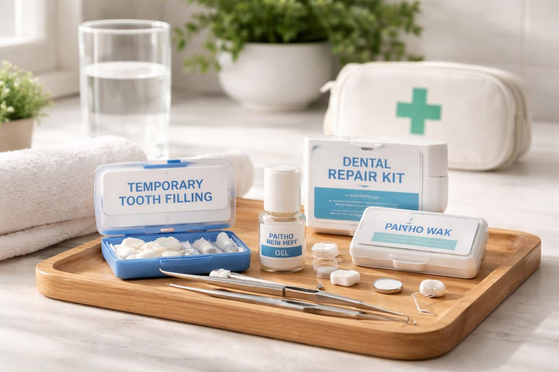 Seasonal emergency dental kit with temporary filling and wax