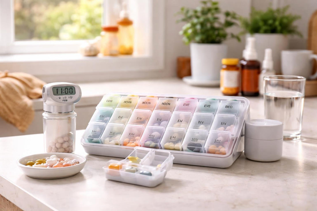 Weekly pill organiser and medication aids for seasonal routines