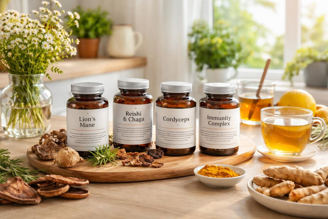 Medicinal mushroom and herbal supplements for seasonal wellness routine