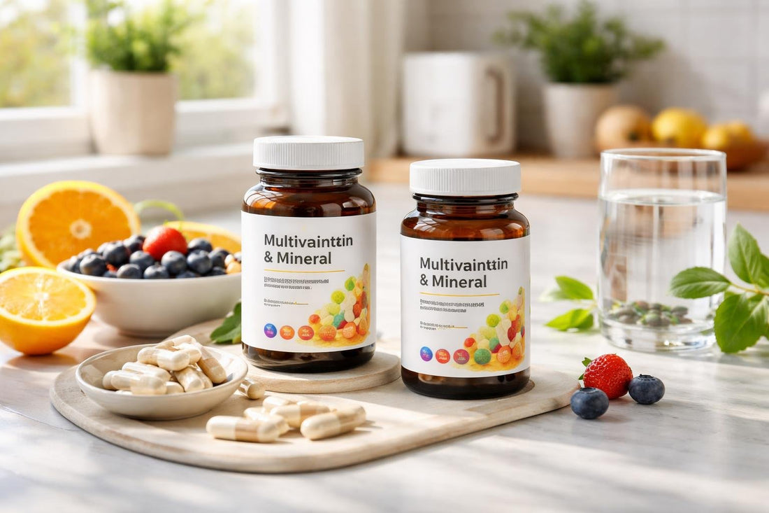 Combination multivitamins and minerals bottles for seasonal daily support