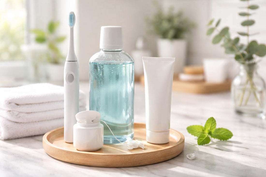 Seasonal oral care kit with toothbrush, floss and mouthwash