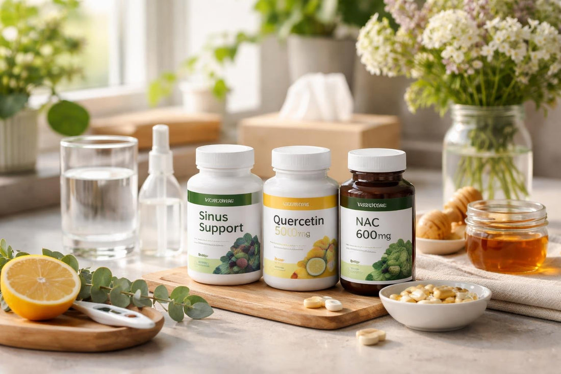 Seasonal sinus relief essentials arranged for home use