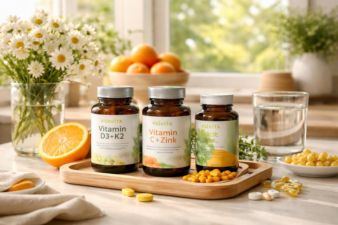 Seasonal vitamin supplements collection with vitamin D and C
