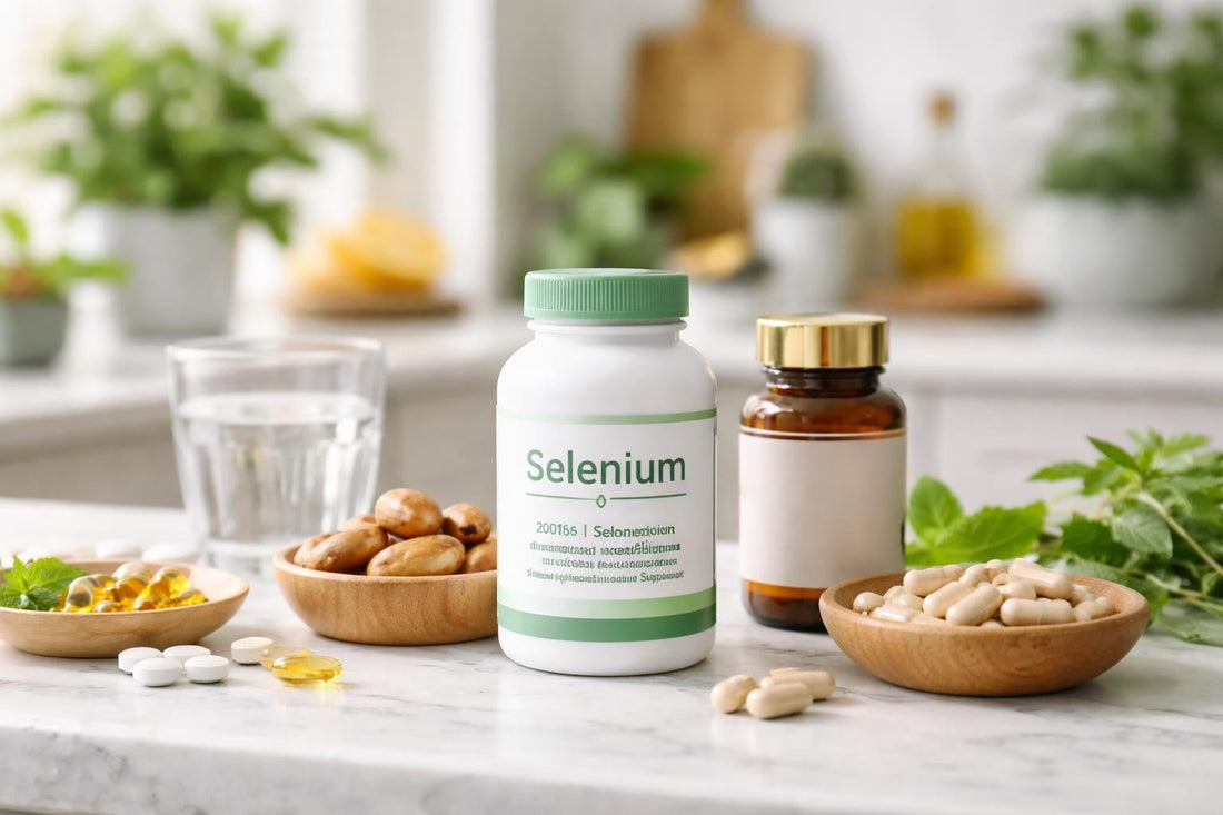 Selenium supplement capsules and label guide for Scottish adults