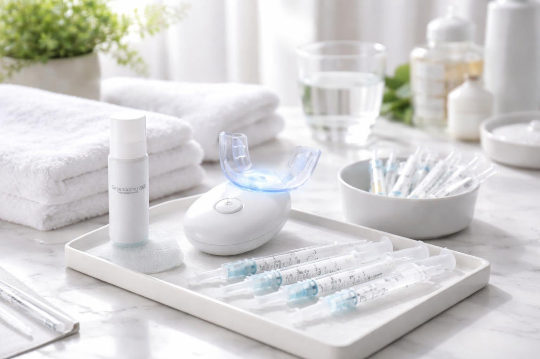 sensitive teeth whitening kits and syringes close-up