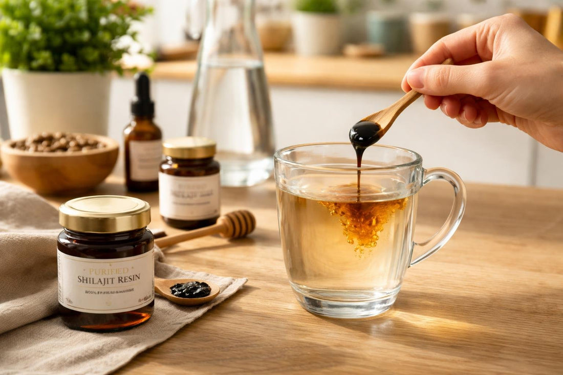 Beginner measuring shilajit resin in warm water