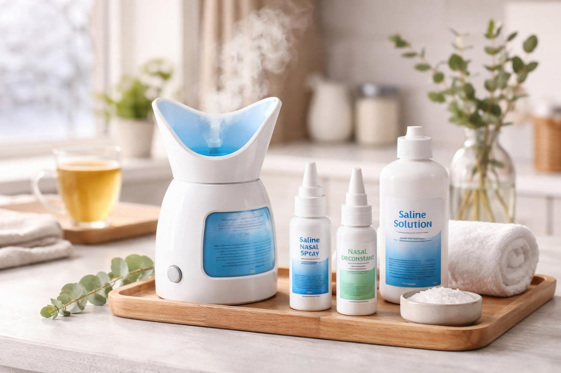 Sinus relief kit components on a winter table