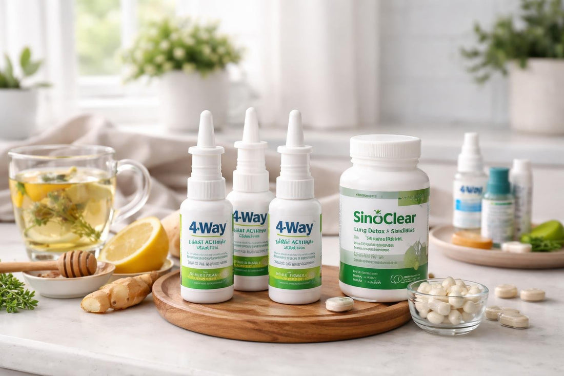 Collection of sinus relief sprays inhalers and supplements