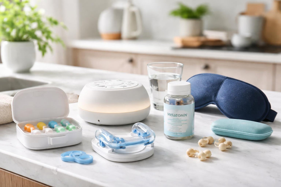 Assorted sleep and snoring aids for travel and home use