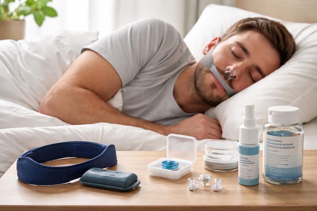 Side sleeper using snore reducing nasal and mouth devices