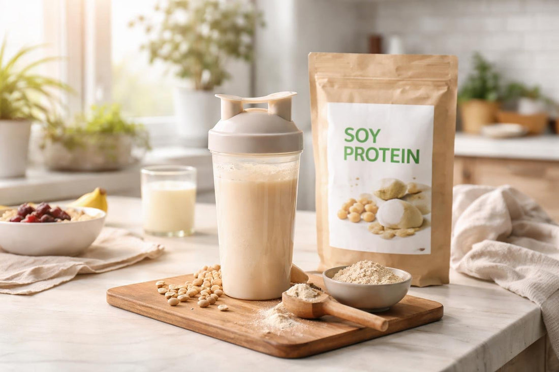 Soy protein powder range in shaker for seasonal routine