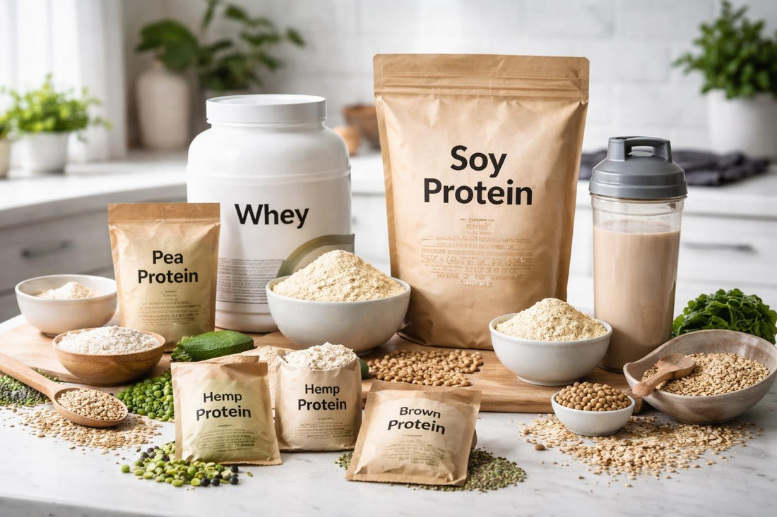 selection of soy protein powders and plant alternatives