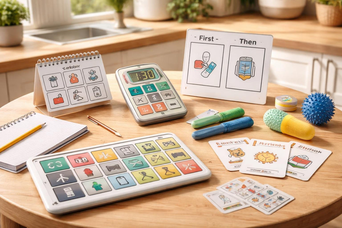 Assorted speech and communication support aids laid out