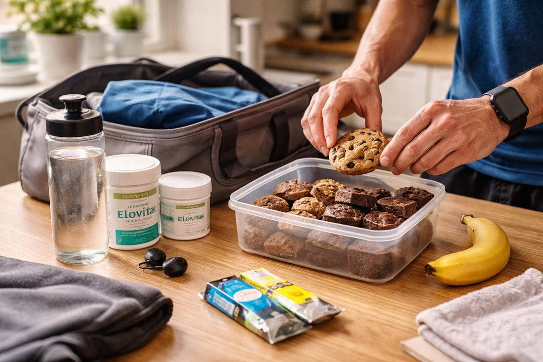 Runner packing sports nutrition cookies and brownies