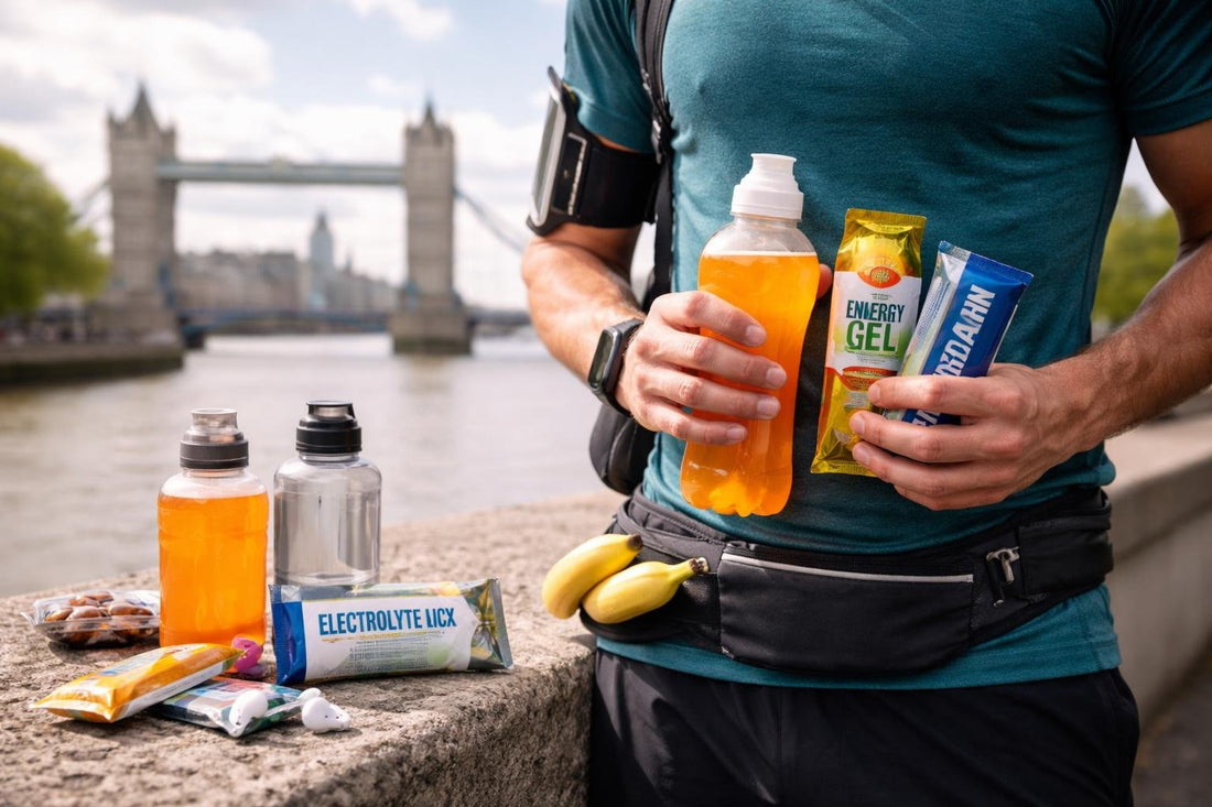 Runner holding sports snacks and drinks in London