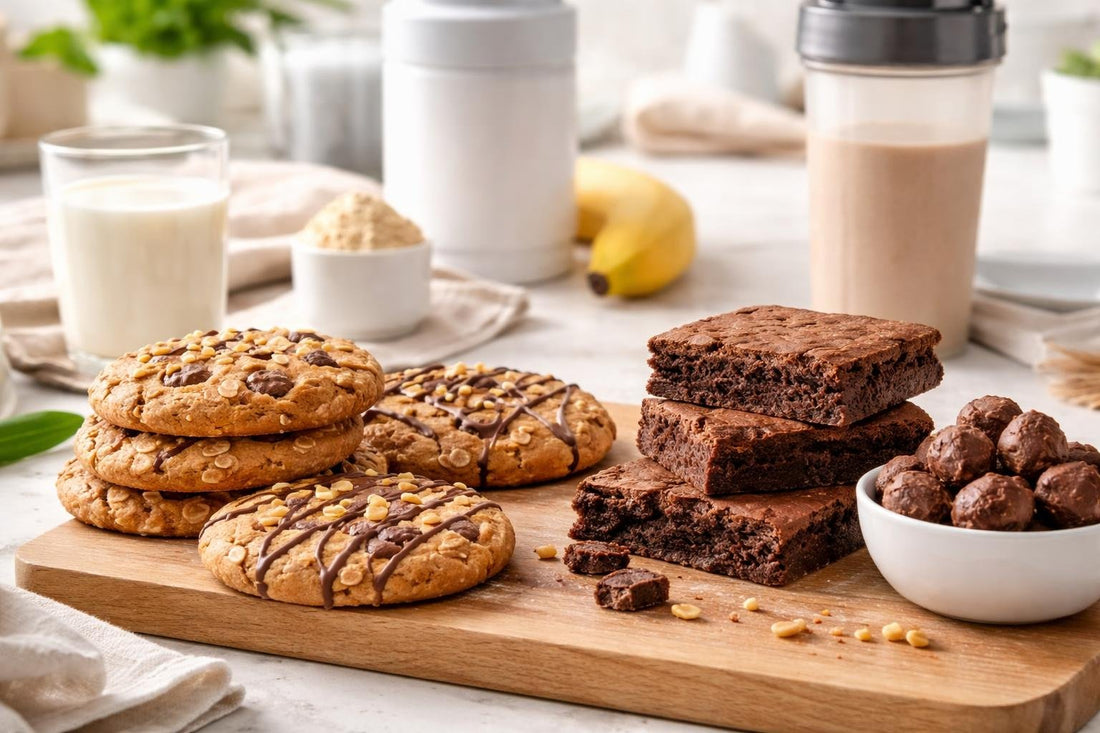 selection of sports nutrition cookies and brownies