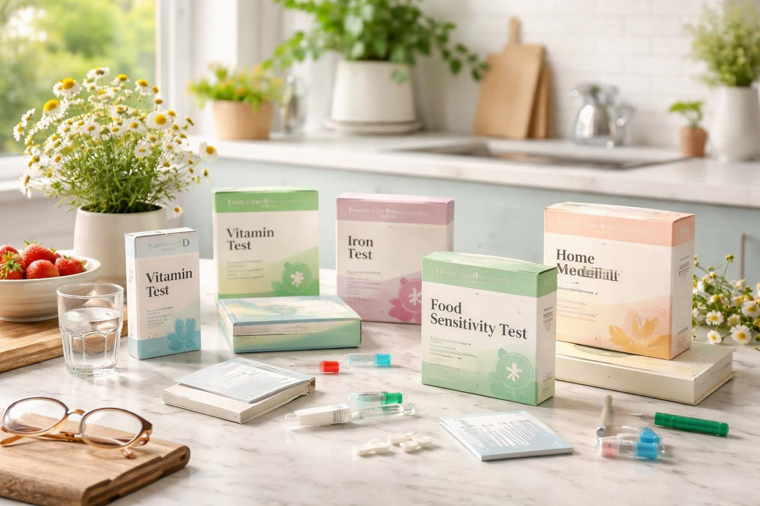 Home medical test kits arranged for spring health checks